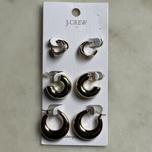 J Crew Factory Hoop Earring Set of 3 Three Chunky Gold Tone